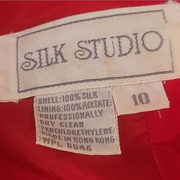 Vintage Silk Studio 10Red 100% SILK  3/4 SleeveTie Hips Buttons Back WomenDress - Picture 6 of 9